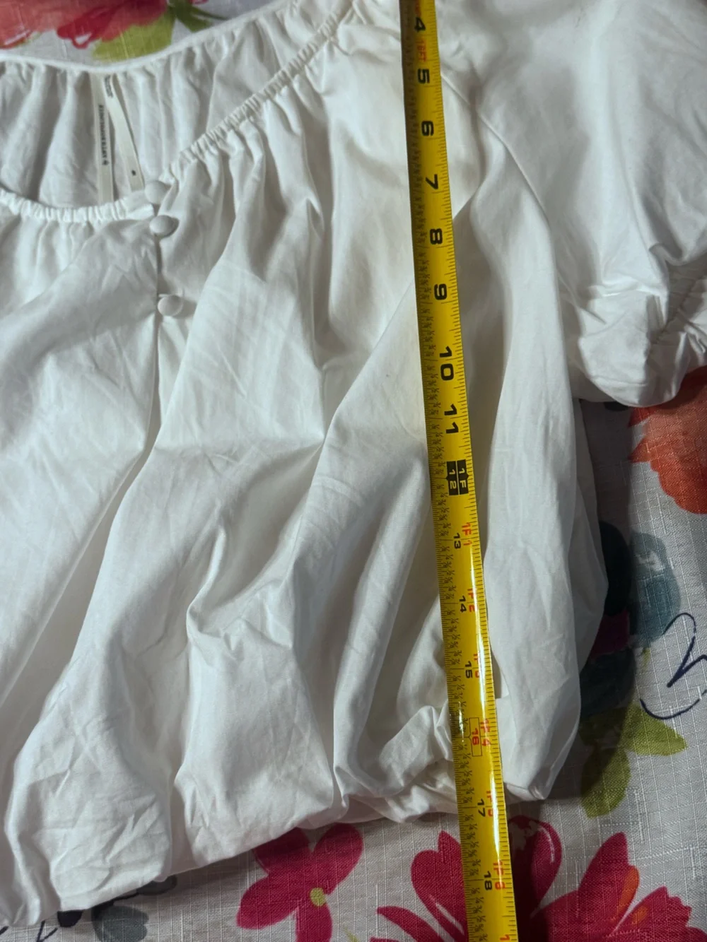 Anthropologie White Bubble Hem Puff Sleeve Cotton Blouse MP Petite Cottagecore